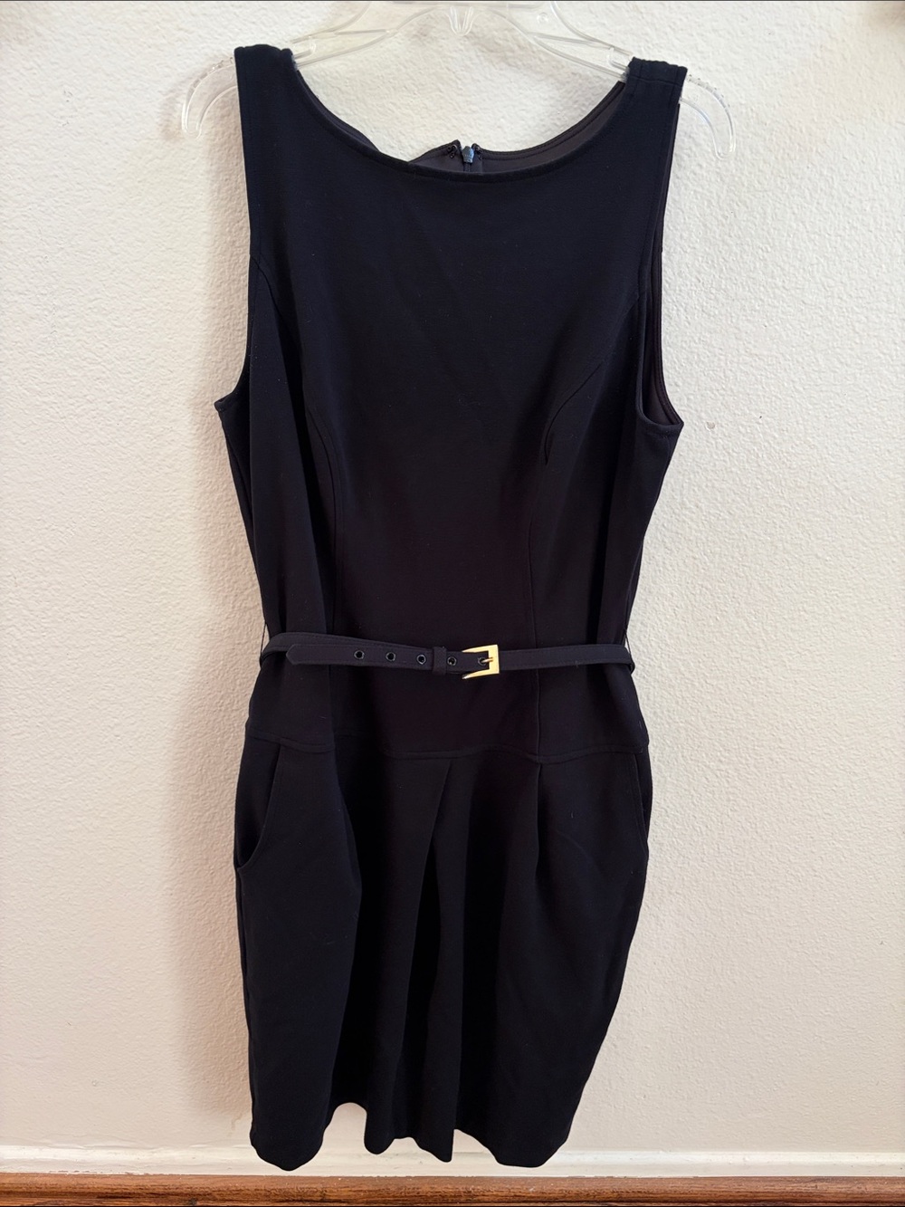 Cache Contour Collection Black Sleeveless Belted Sheath Dress